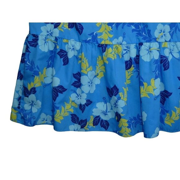 VTG Lava Hut Hawaiian Dress Size Small Blue Hibiscus Ruffle MuuMuu Aloha Luau - Picture 6 of 10